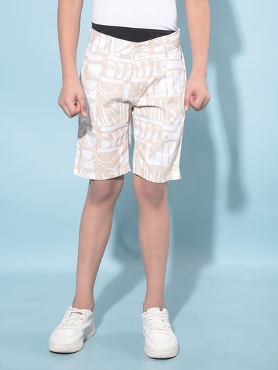 Beige Printed 100% Cotton Shorts-Boys Shorts-Crimsoune Club