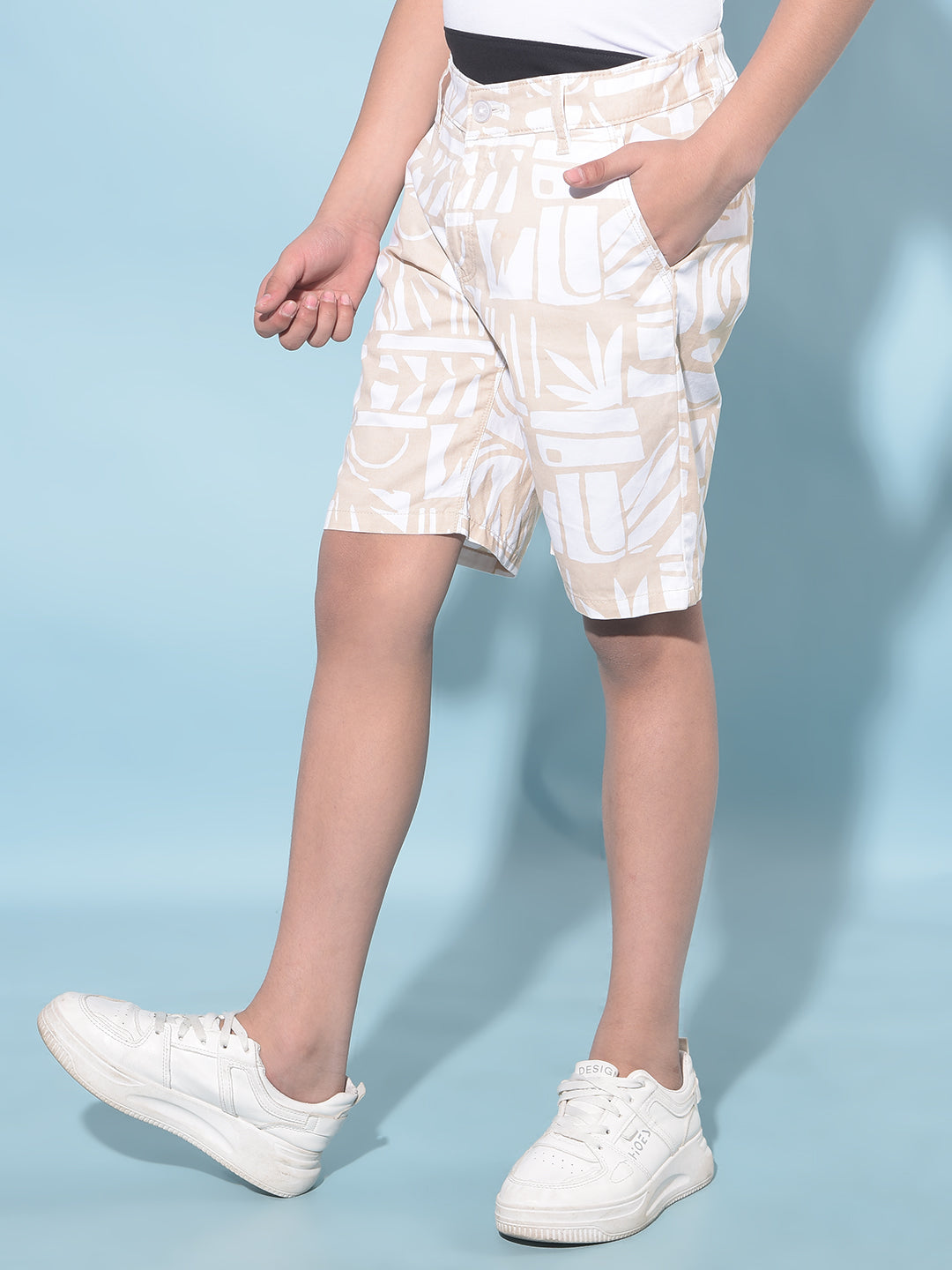 Beige Printed 100% Cotton Shorts-Boys Shorts-Crimsoune Club