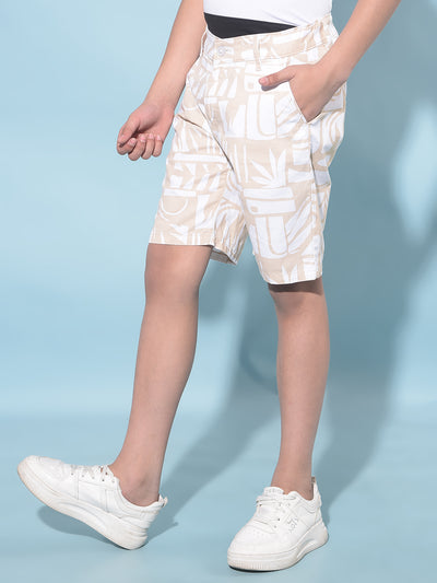 Beige Printed 100% Cotton Shorts-Boys Shorts-Crimsoune Club