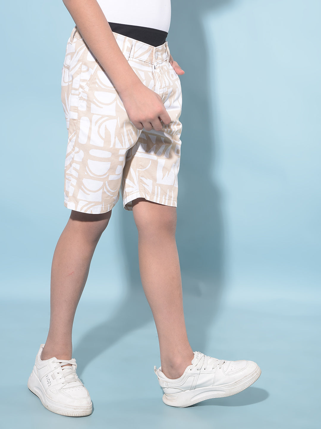 Beige Printed 100% Cotton Shorts-Boys Shorts-Crimsoune Club