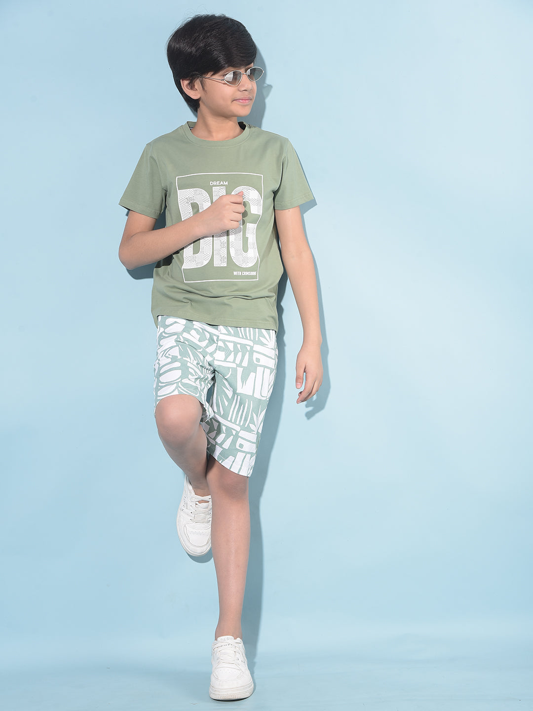 Green Printed 100% Cotton Shorts-Boys Shorts-Crimsoune Club