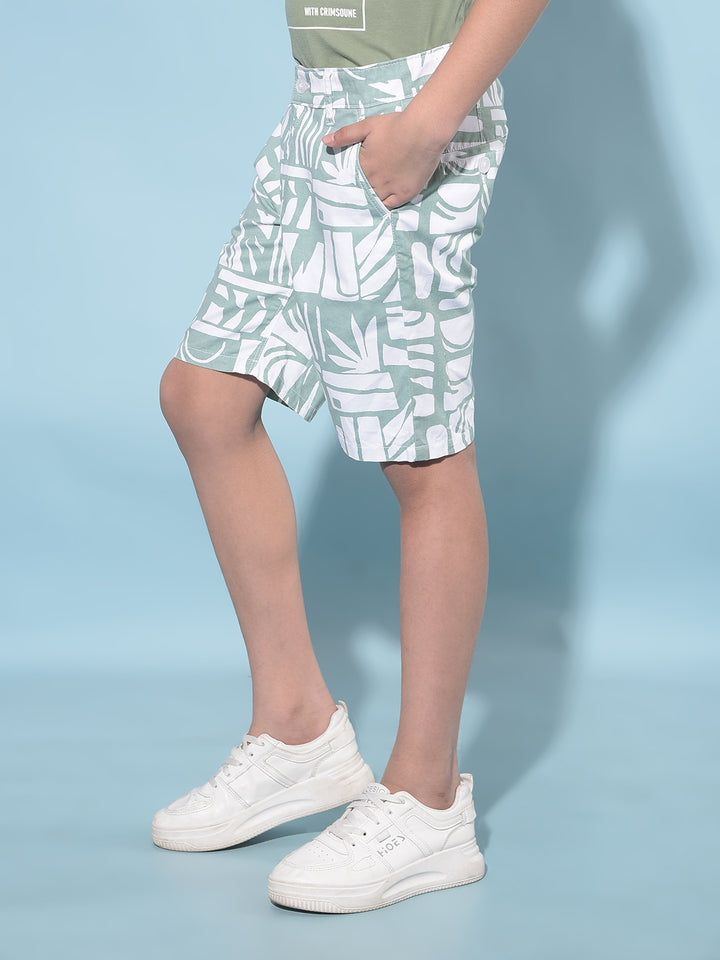 Green Printed 100% Cotton Shorts-Boys Shorts-Crimsoune Club