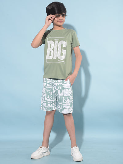 Green Printed 100% Cotton Shorts-Boys Shorts-Crimsoune Club