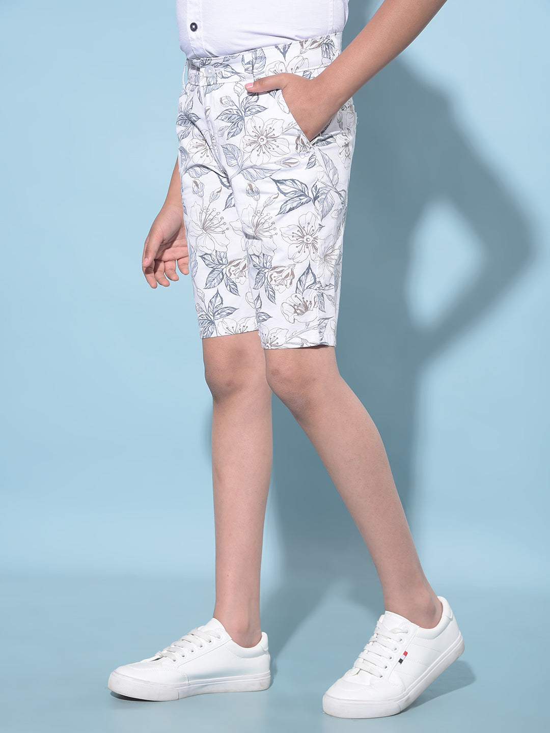 White Floral Print 100% Cotton Shorts-Boys Shorts-Crimsoune Club