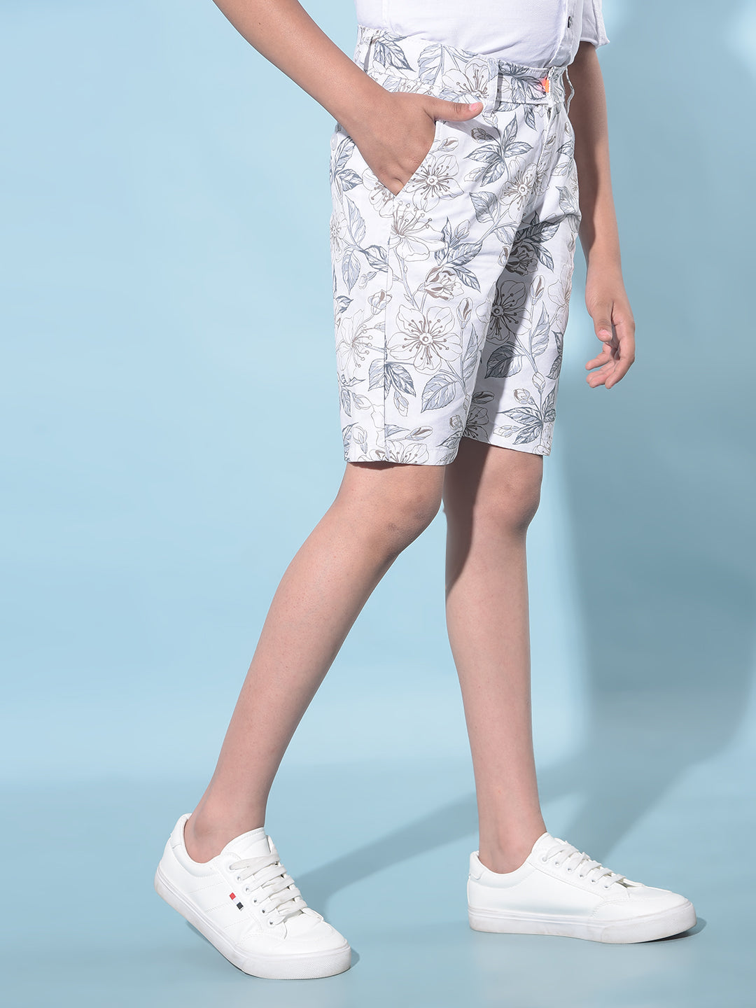 White Floral Print 100% Cotton Shorts-Boys Shorts-Crimsoune Club