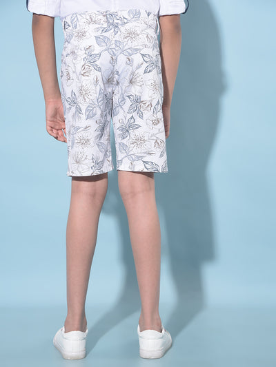 White Floral Print 100% Cotton Shorts-Boys Shorts-Crimsoune Club