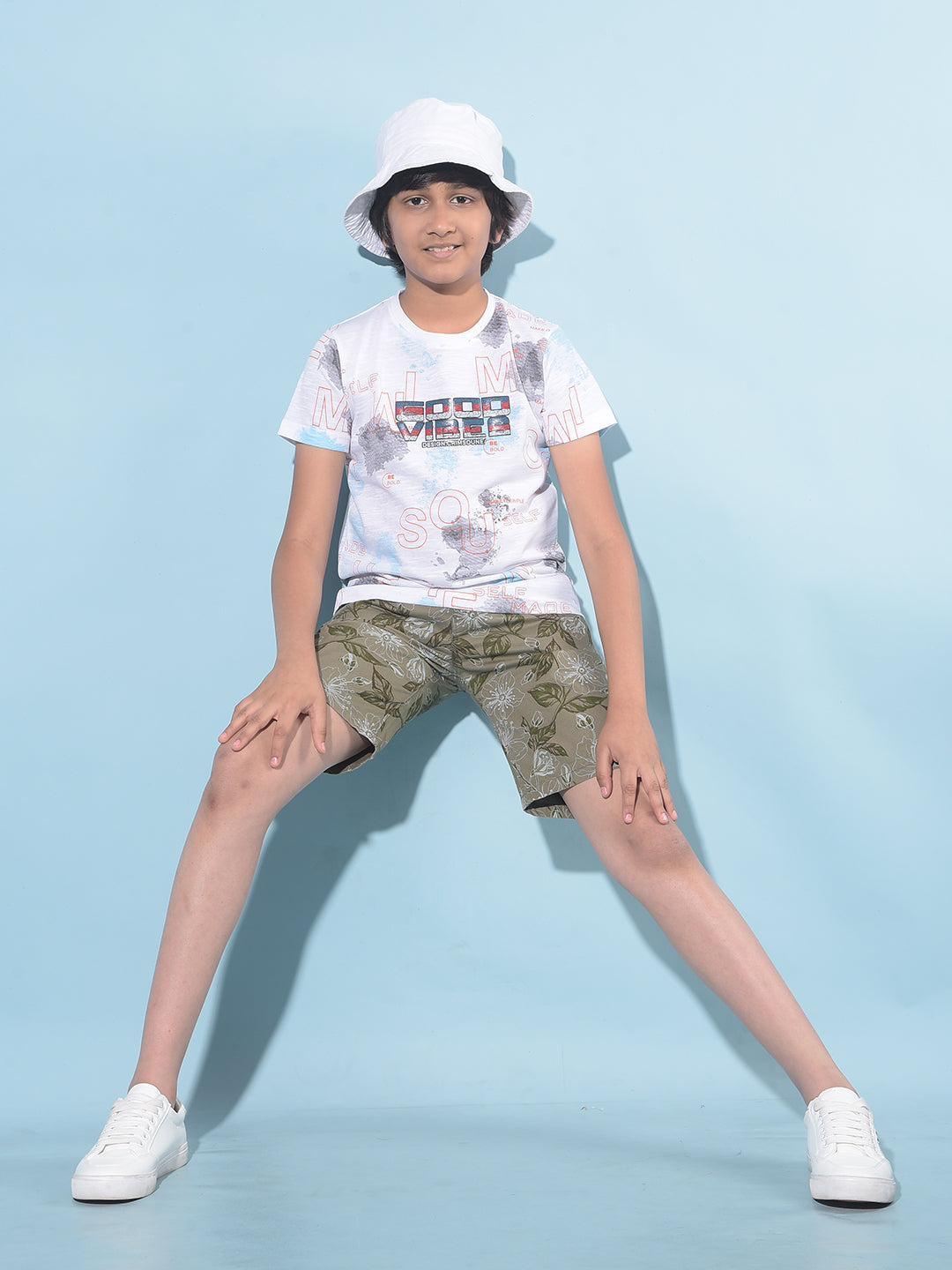 Olive Floral Print 100% Cotton Shorts-Boys Shorts-Crimsoune Club