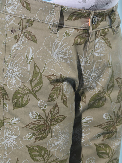 Olive Floral Print 100% Cotton Shorts-Boys Shorts-Crimsoune Club