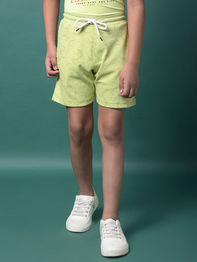 Green Floral Print Shorts-Boys Shorts-Crimsoune Club