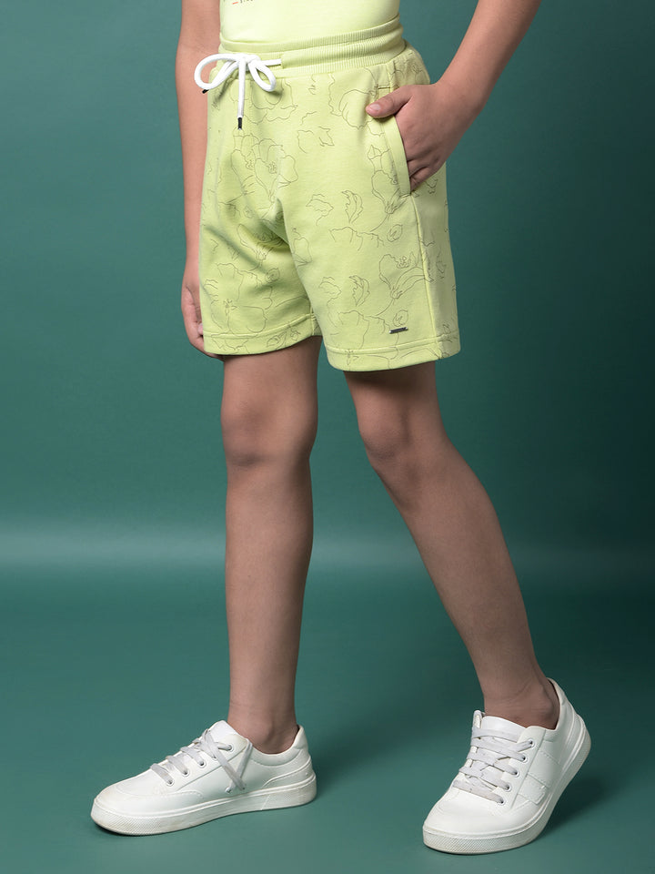 Green Floral Print Shorts-Boys Shorts-Crimsoune Club
