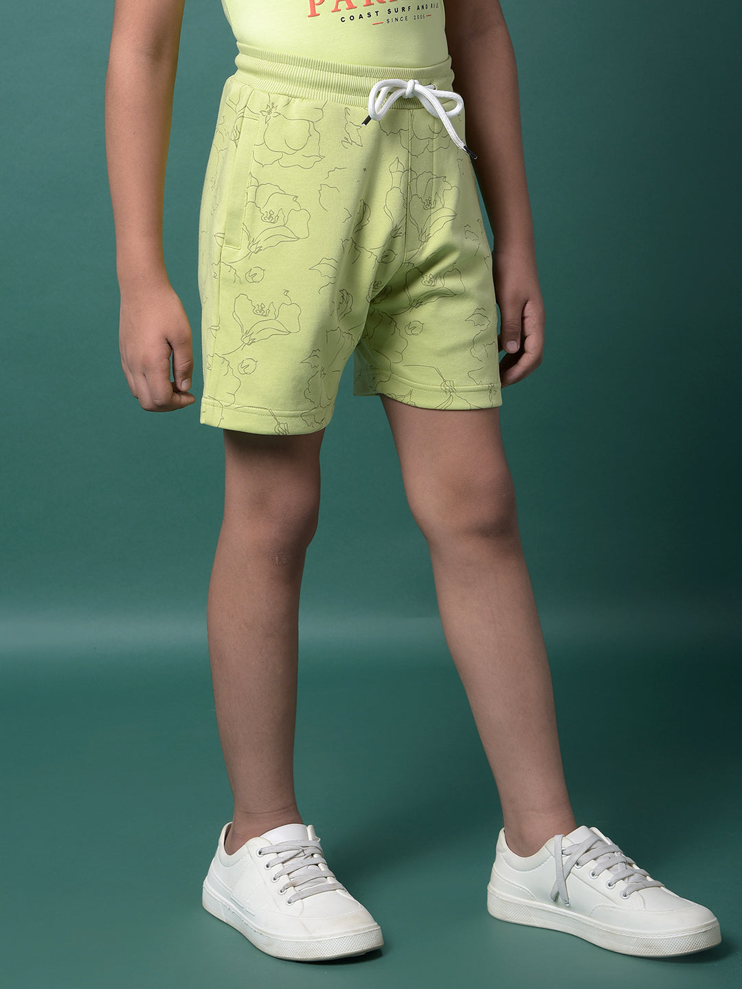 Green Floral Print Shorts-Boys Shorts-Crimsoune Club