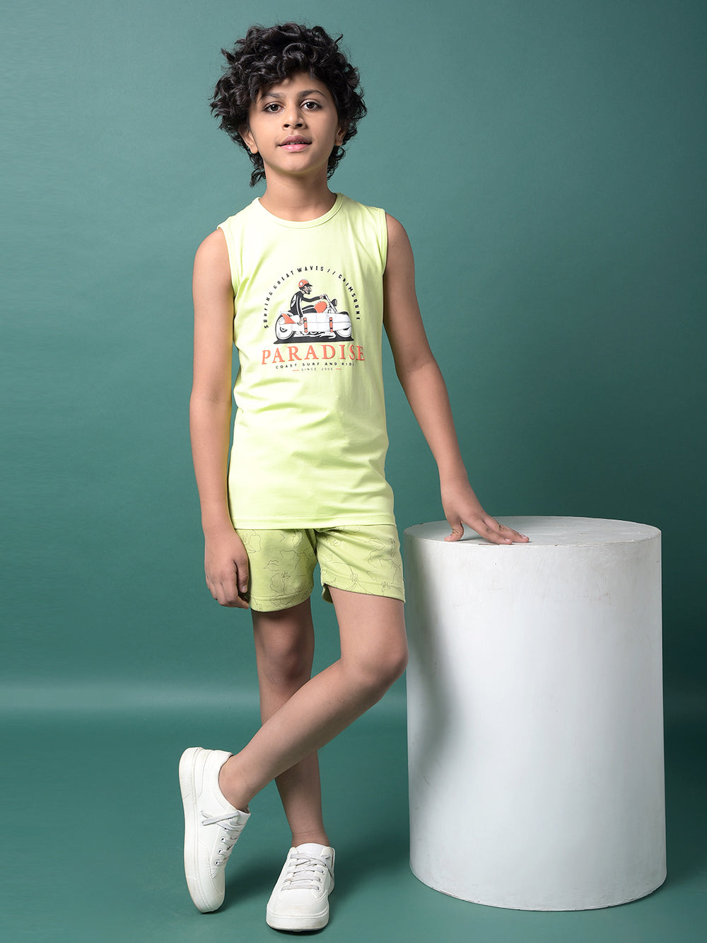 Green Floral Print Shorts-Boys Shorts-Crimsoune Club