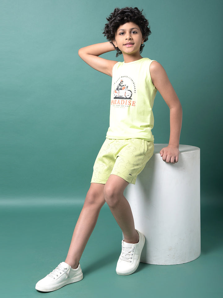 Green Floral Print Shorts-Boys Shorts-Crimsoune Club