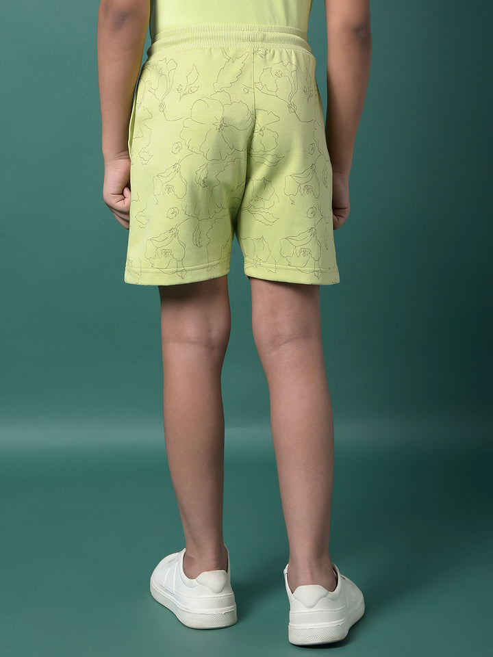 Green Floral Print Shorts-Boys Shorts-Crimsoune Club