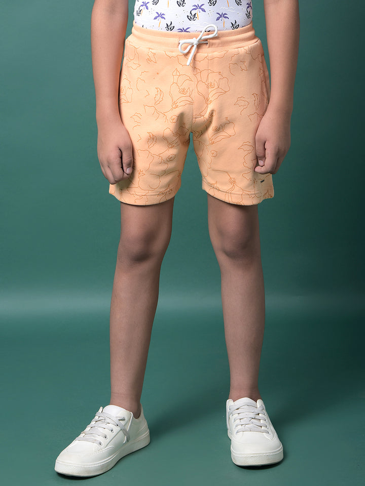 Peach Floral Print Shorts-Boys Shorts-Crimsoune Club