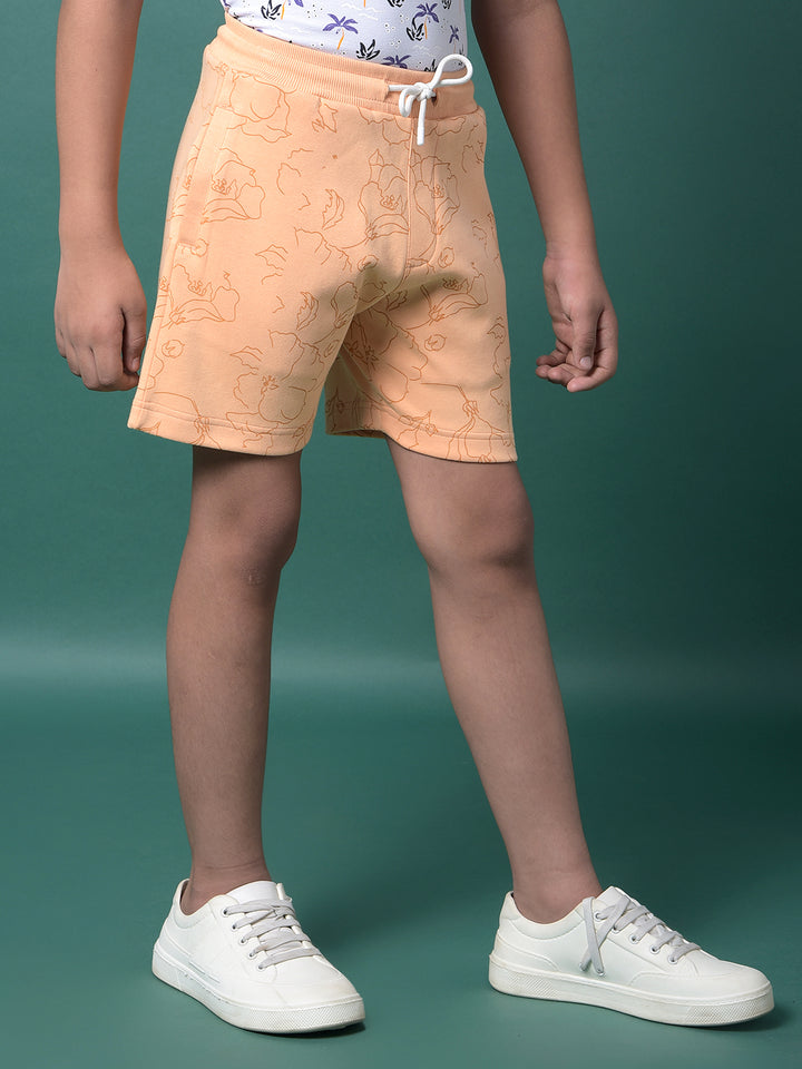 Peach Floral Print Shorts-Boys Shorts-Crimsoune Club