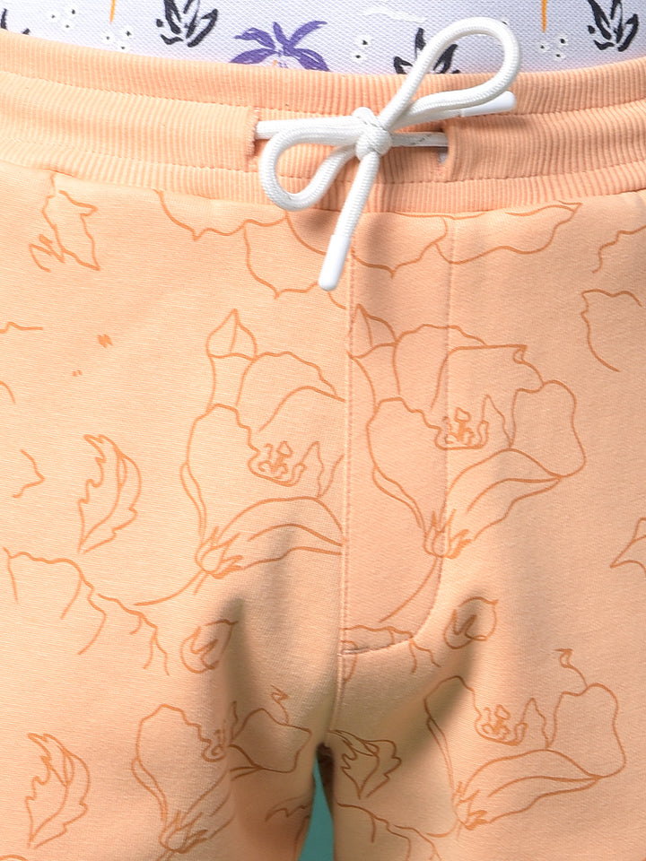 Peach Floral Print Shorts-Boys Shorts-Crimsoune Club