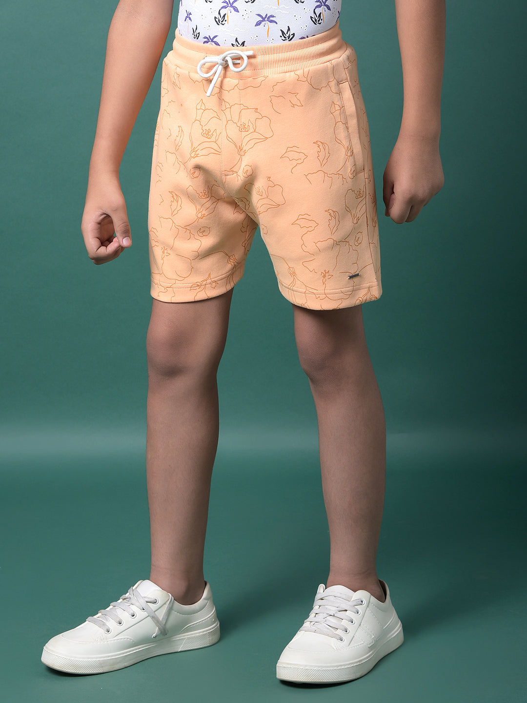 Peach Floral Print Shorts-Boys Shorts-Crimsoune Club