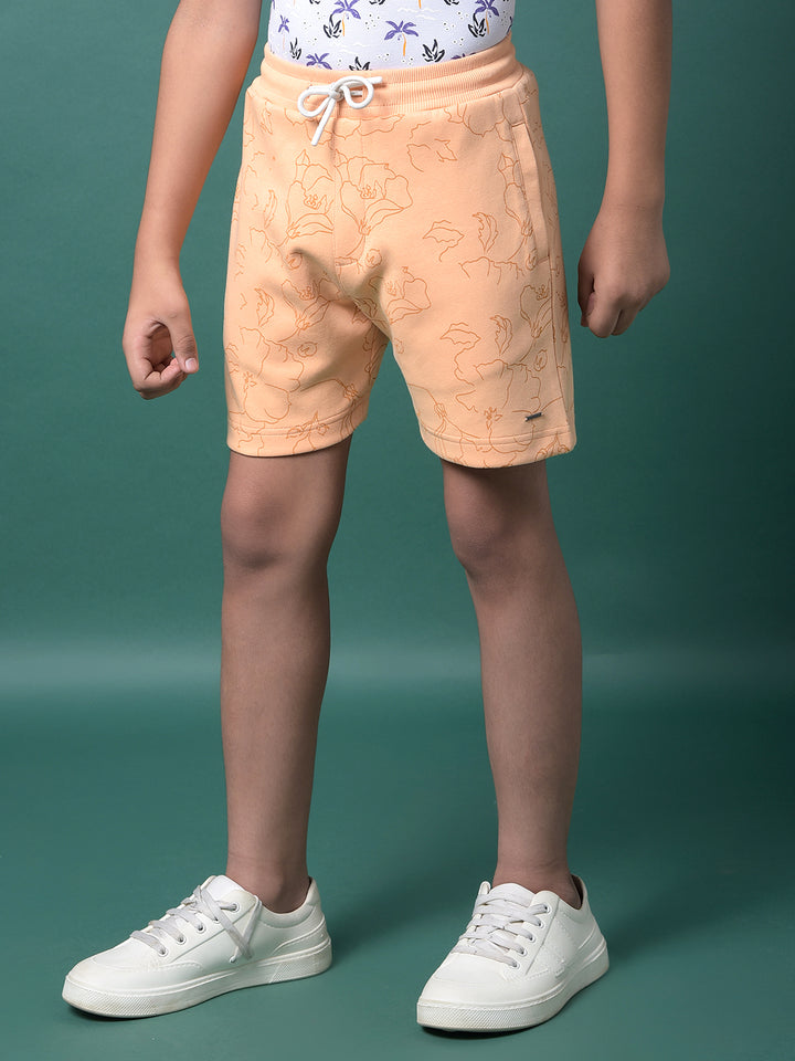 Peach Floral Print Shorts-Boys Shorts-Crimsoune Club
