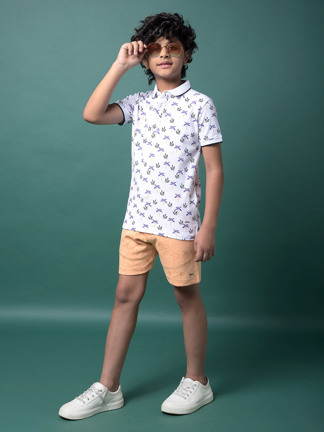 Peach Floral Print Shorts-Boys Shorts-Crimsoune Club