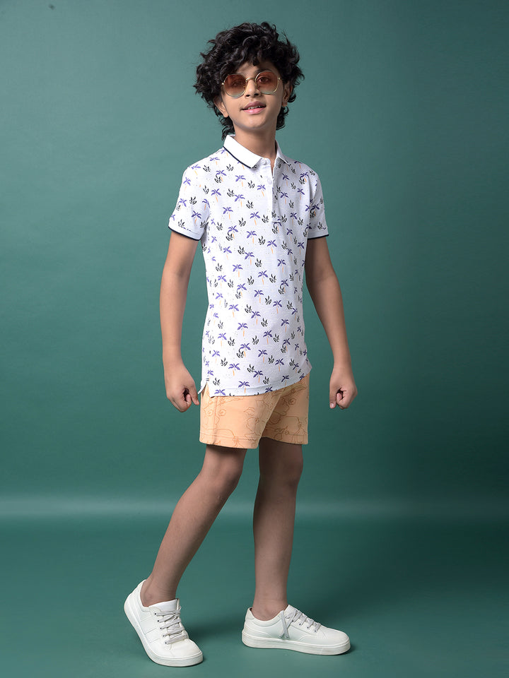 Peach Floral Print Shorts-Boys Shorts-Crimsoune Club