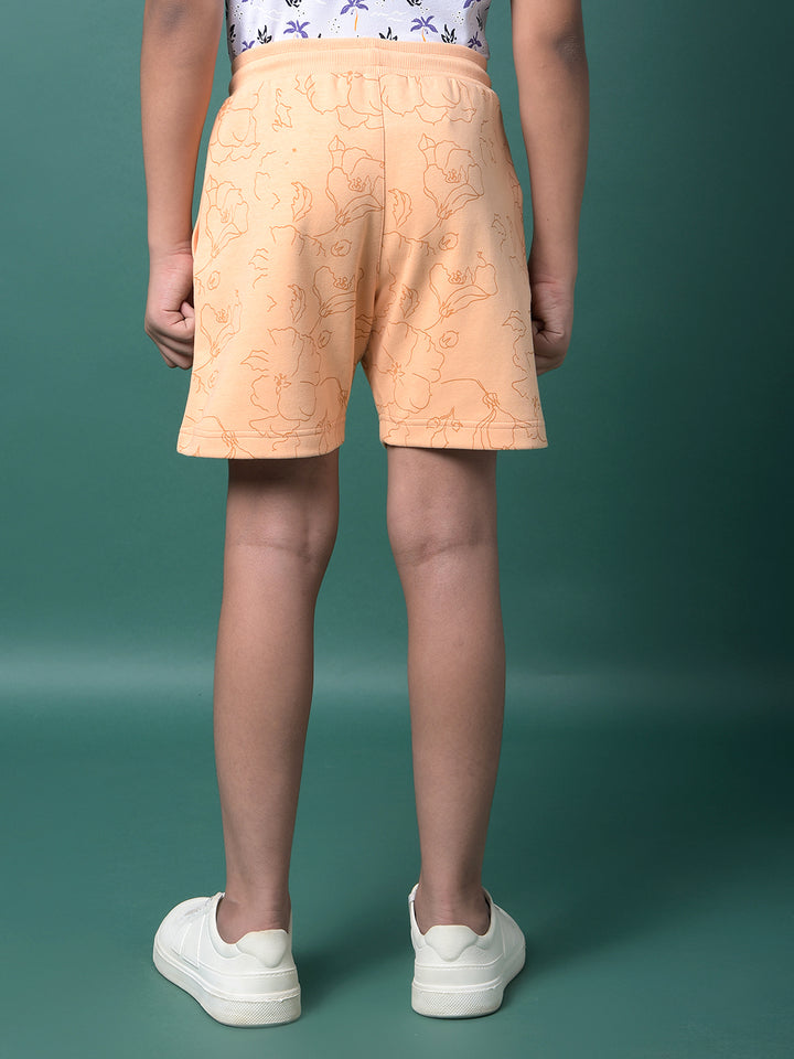 Peach Floral Print Shorts-Boys Shorts-Crimsoune Club