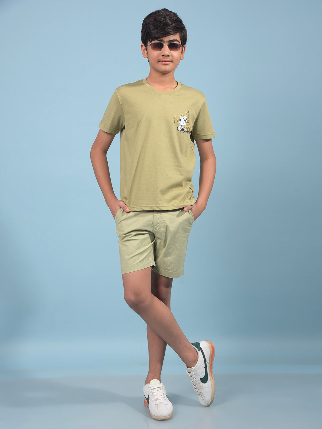 Green Cotton Shorts-Boys Shorts-Crimsoune Club