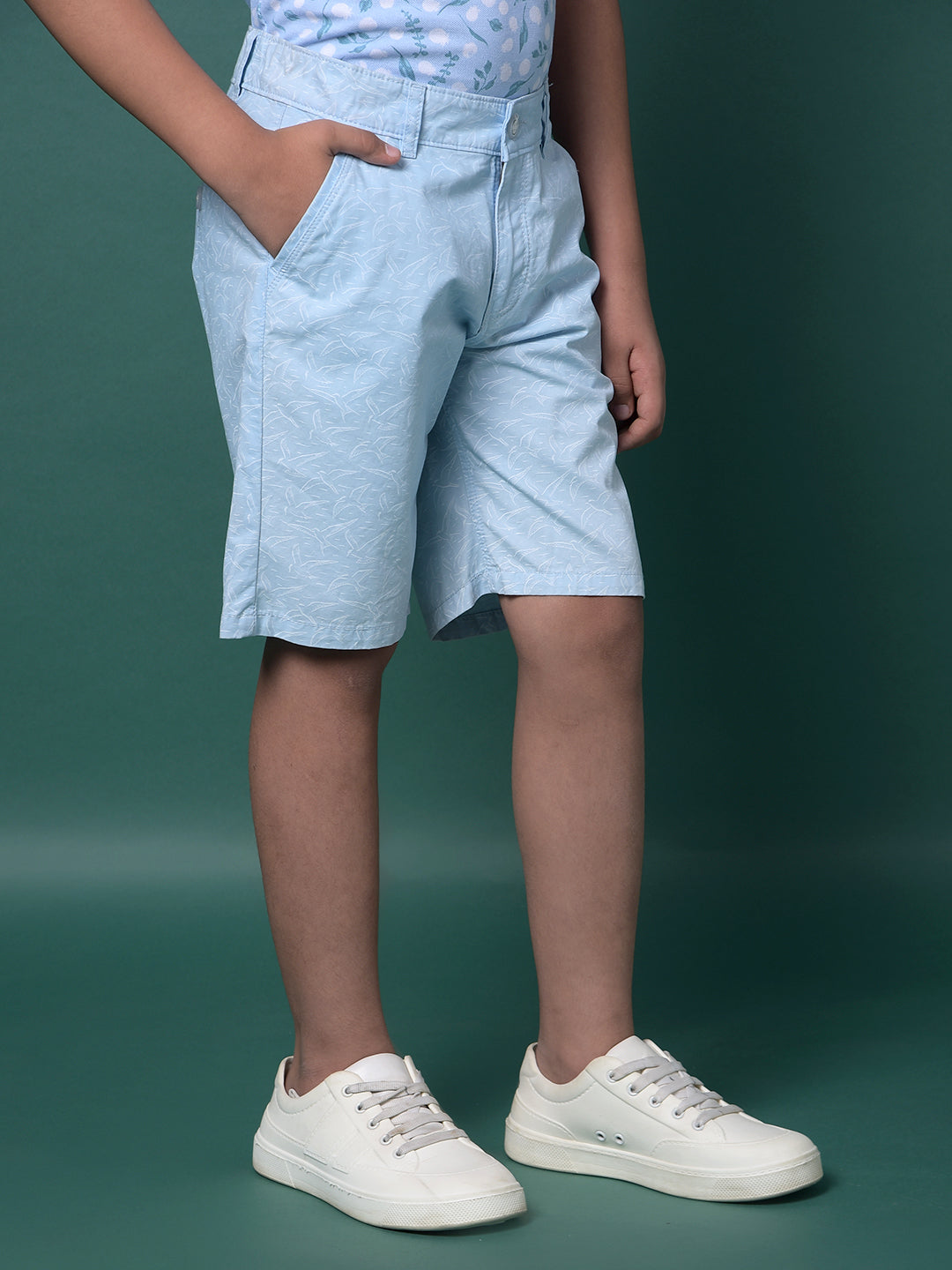 Blue Printed 100% Cotton Shorts-Boys Shorts-Crimsoune Club