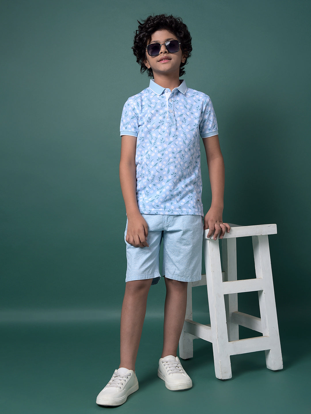 Blue Printed 100% Cotton Shorts-Boys Shorts-Crimsoune Club