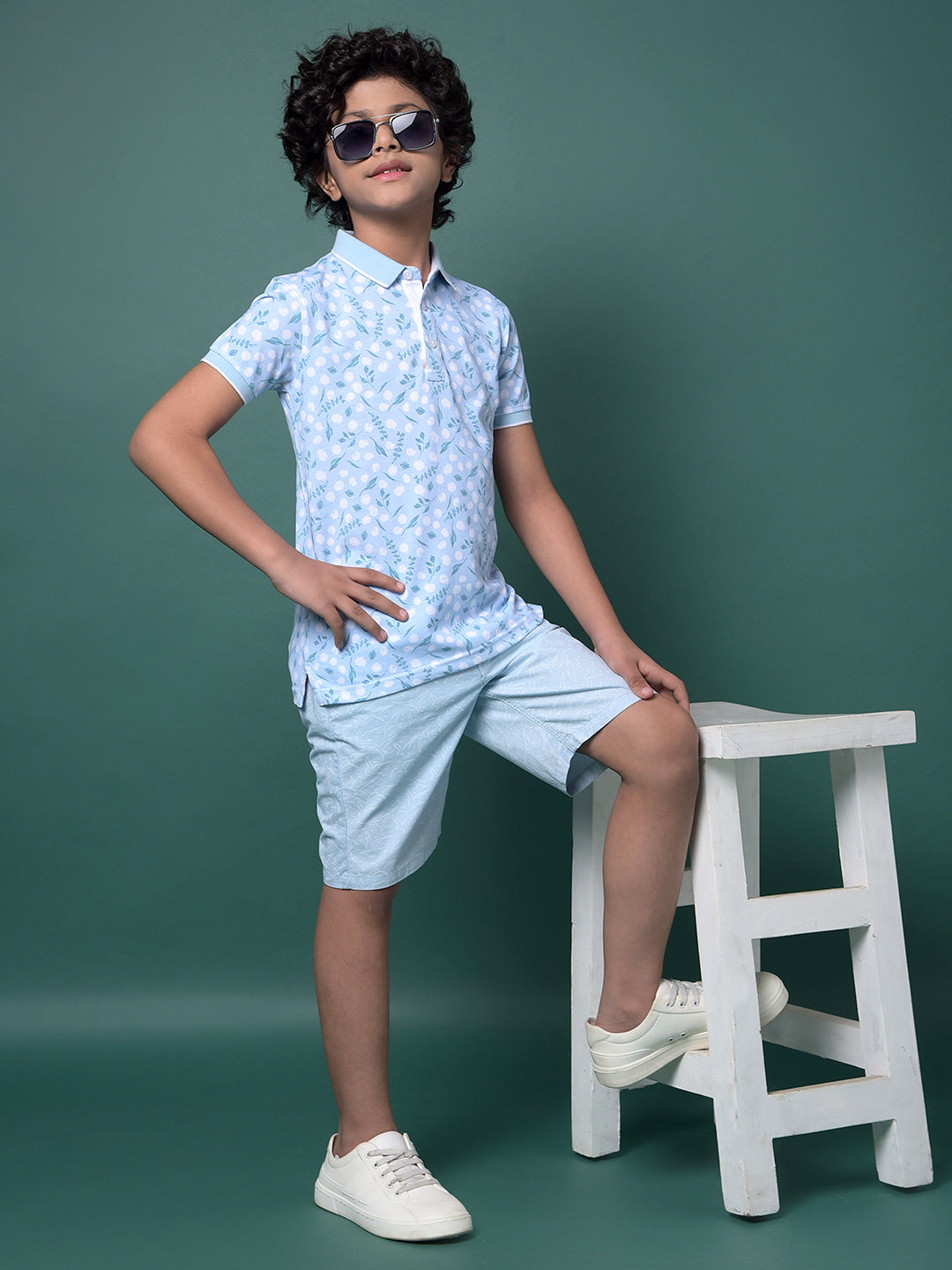 Blue Printed 100% Cotton Shorts-Boys Shorts-Crimsoune Club