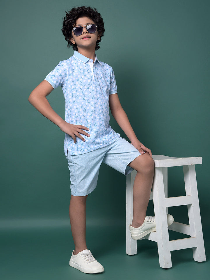 Blue Printed 100% Cotton Shorts-Boys Shorts-Crimsoune Club