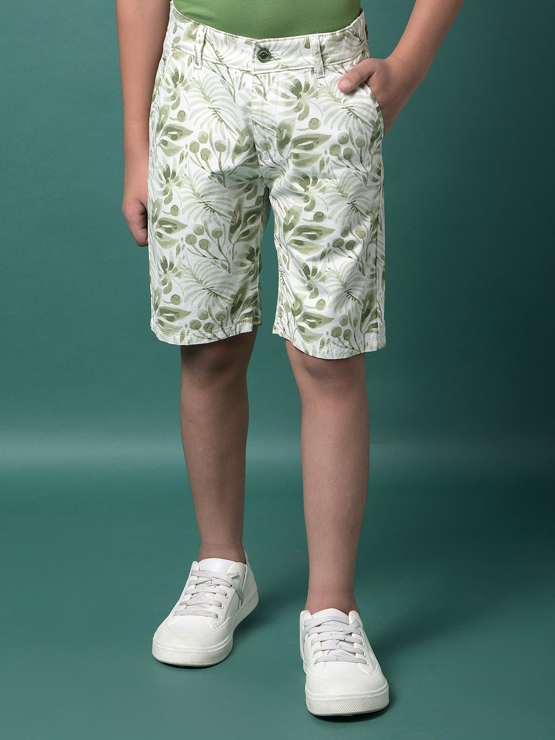 Green Floral Print 100% Cotton Shorts-Boys Shorts-Crimsoune Club