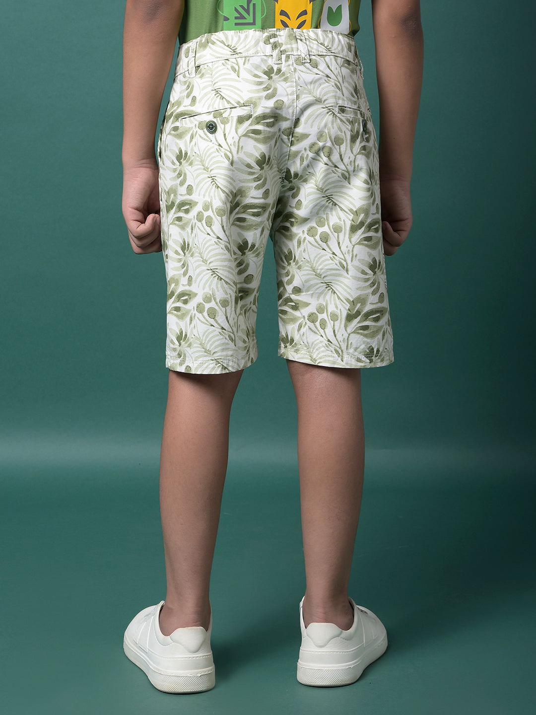 Green Floral Print 100% Cotton Shorts-Boys Shorts-Crimsoune Club