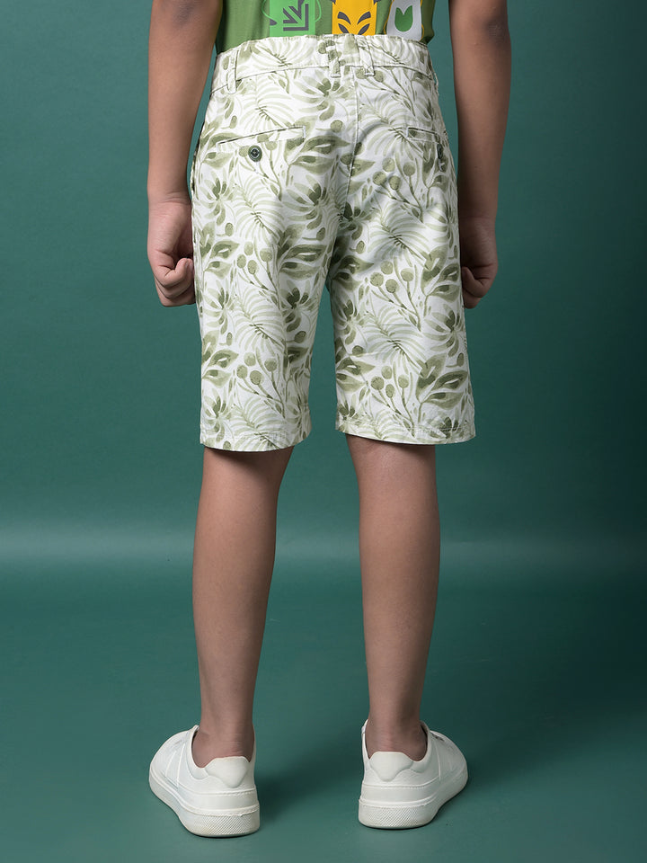 Green Floral Print 100% Cotton Shorts-Boys Shorts-Crimsoune Club