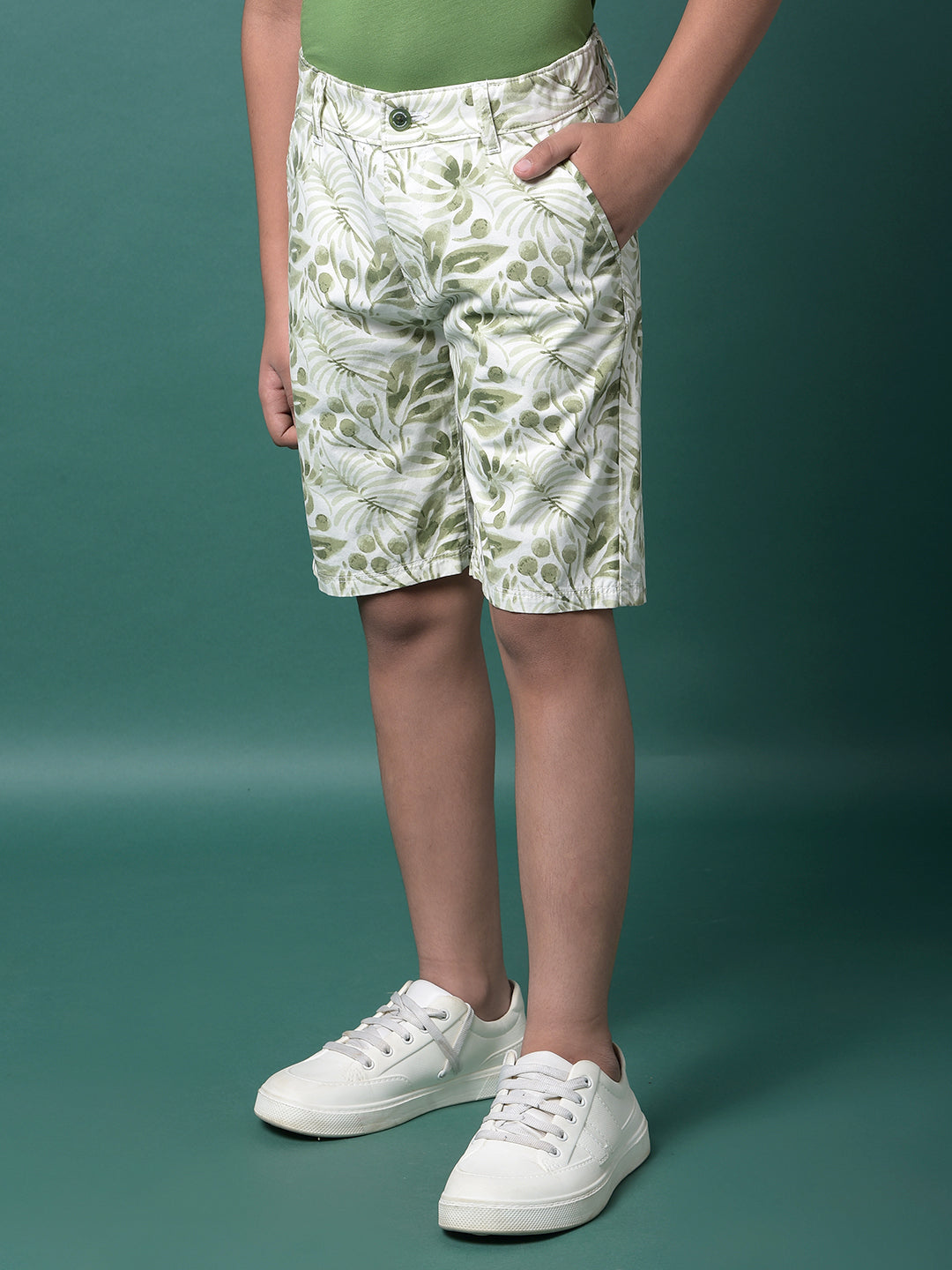 Green Floral Print 100% Cotton Shorts-Boys Shorts-Crimsoune Club