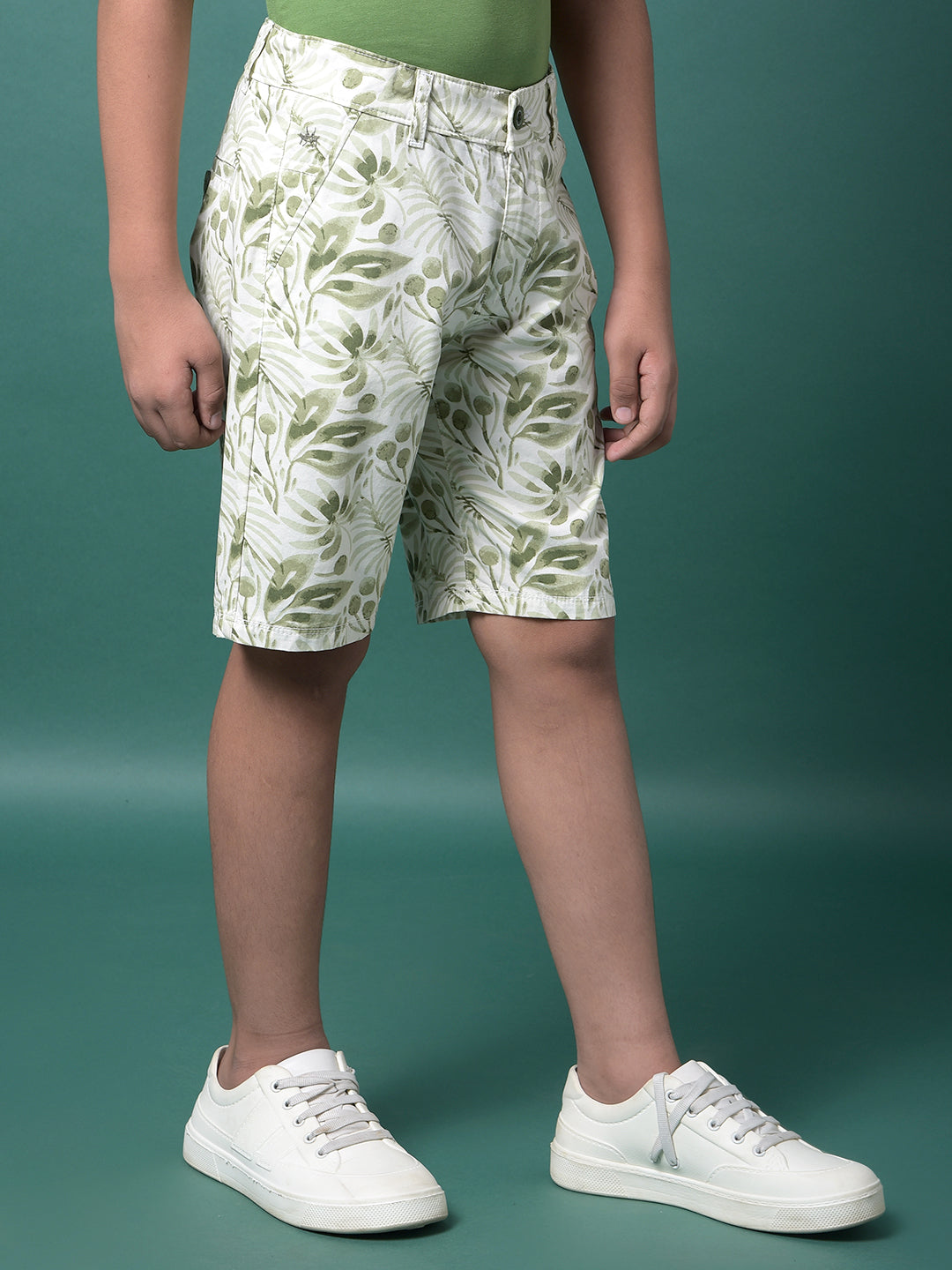Green Floral Print 100% Cotton Shorts-Boys Shorts-Crimsoune Club