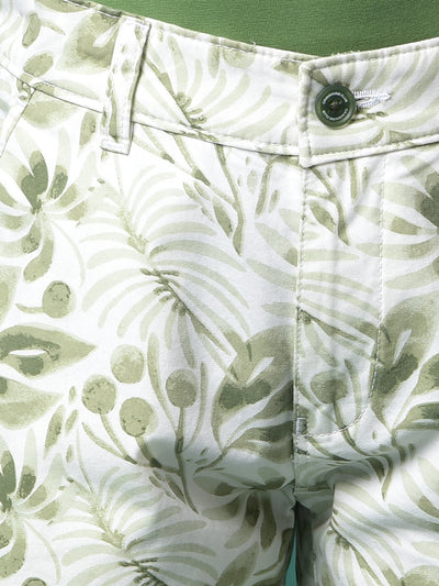 Green Floral Print 100% Cotton Shorts-Boys Shorts-Crimsoune Club