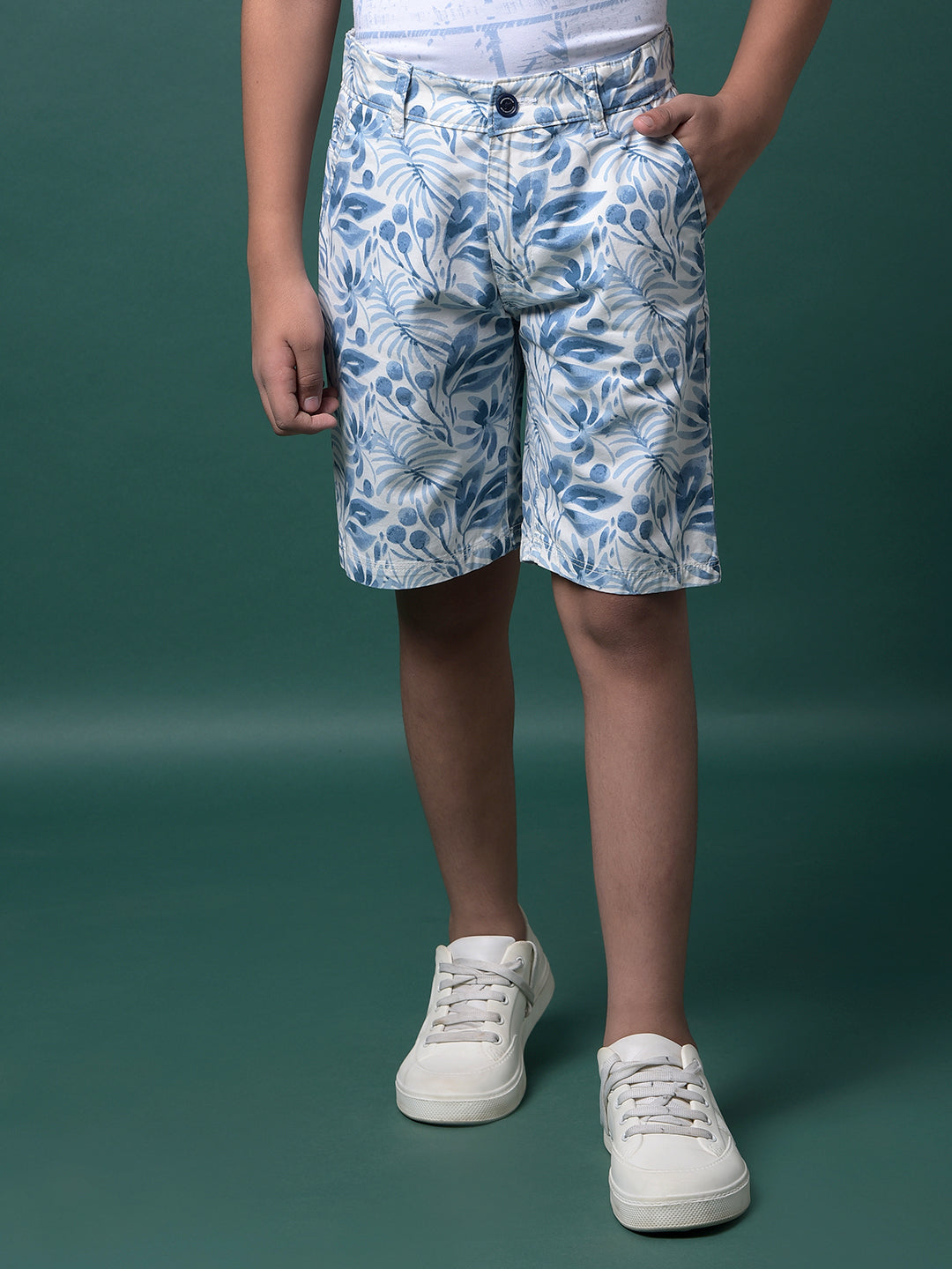 Blue Floral Print 100% Cotton Shorts-Boys Shorts-Crimsoune Club