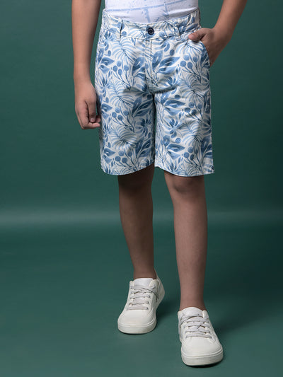 Blue Floral Print 100% Cotton Shorts-Boys Shorts-Crimsoune Club