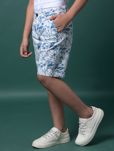 Blue Floral Print 100% Cotton Shorts-Boys Shorts-Crimsoune Club