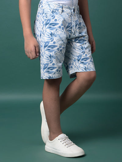 Blue Floral Print 100% Cotton Shorts-Boys Shorts-Crimsoune Club