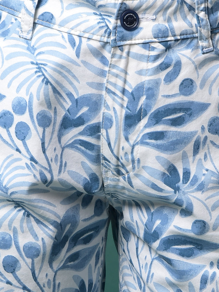 Blue Floral Print 100% Cotton Shorts-Boys Shorts-Crimsoune Club