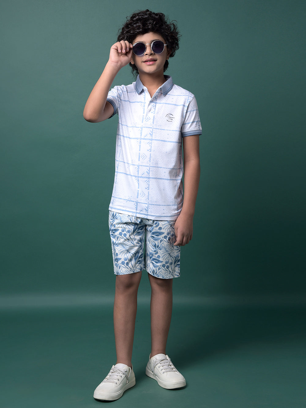 Blue Floral Print 100% Cotton Shorts-Boys Shorts-Crimsoune Club