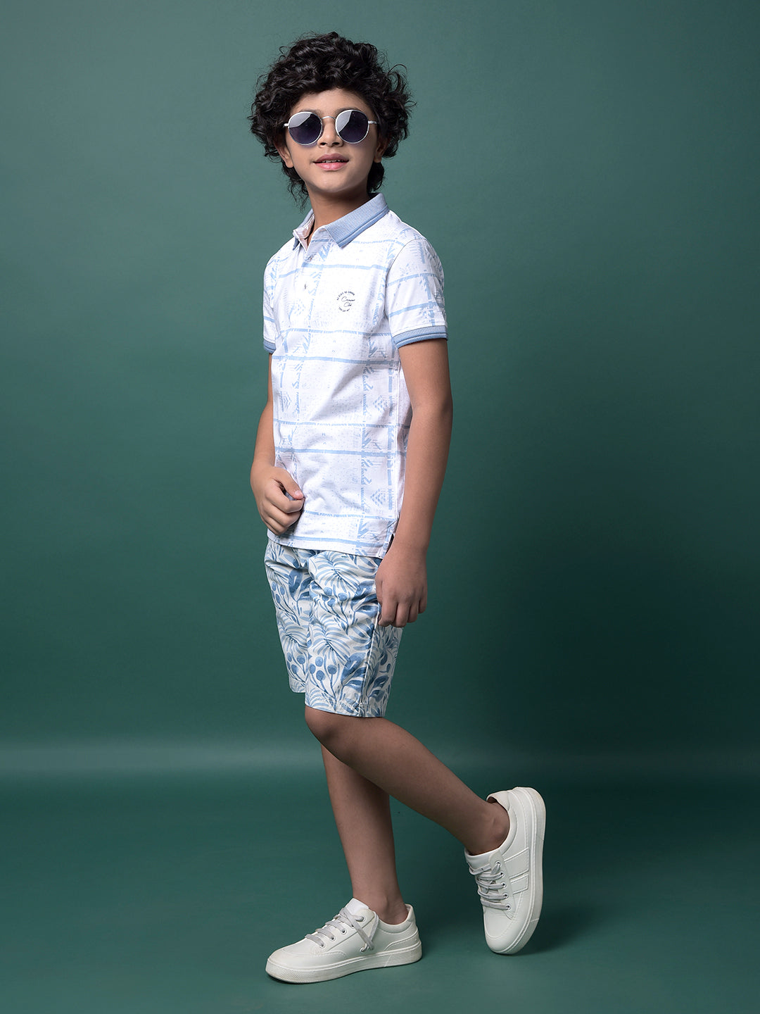 Blue Floral Print 100% Cotton Shorts-Boys Shorts-Crimsoune Club