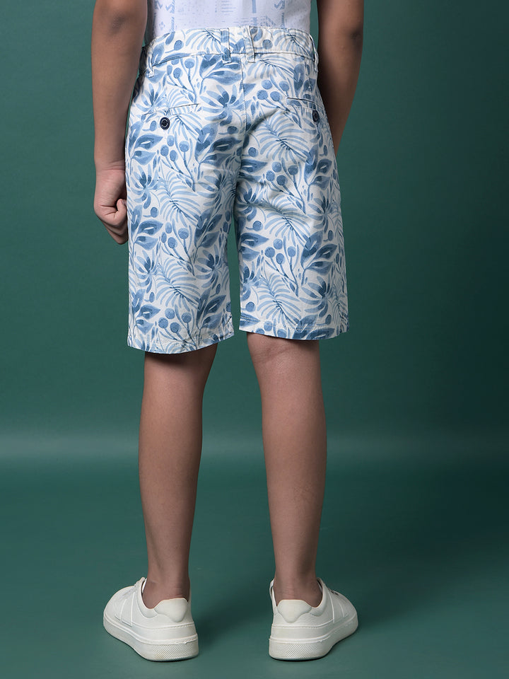 Blue Floral Print 100% Cotton Shorts-Boys Shorts-Crimsoune Club