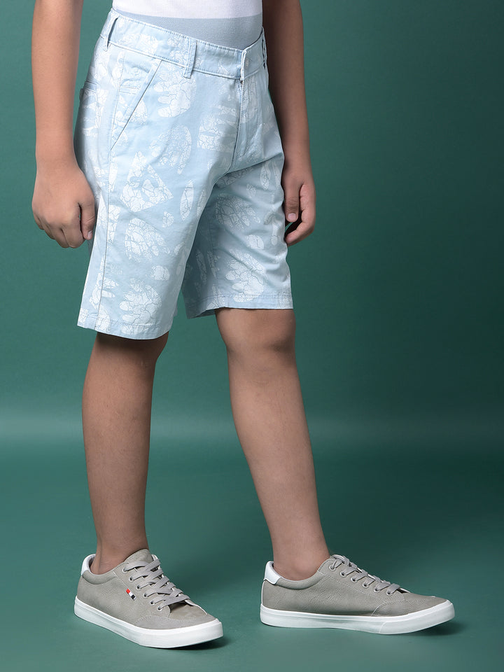Blue Printed 100% Cotton Shorts-Boys Shorts-Crimsoune Club