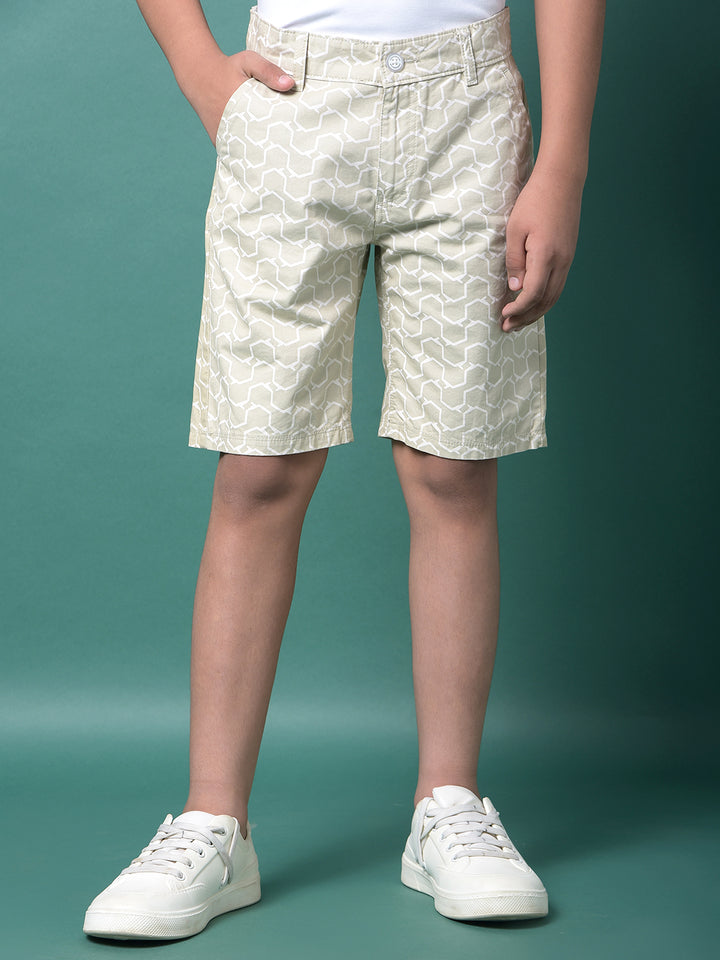 Olive Printed 100% Cotton Shorts-Boys Shorts-Crimsoune Club