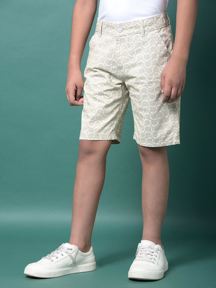 Olive Printed 100% Cotton Shorts-Boys Shorts-Crimsoune Club