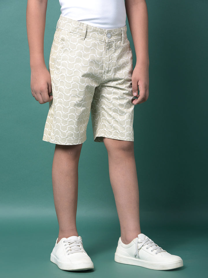 Olive Printed 100% Cotton Shorts-Boys Shorts-Crimsoune Club