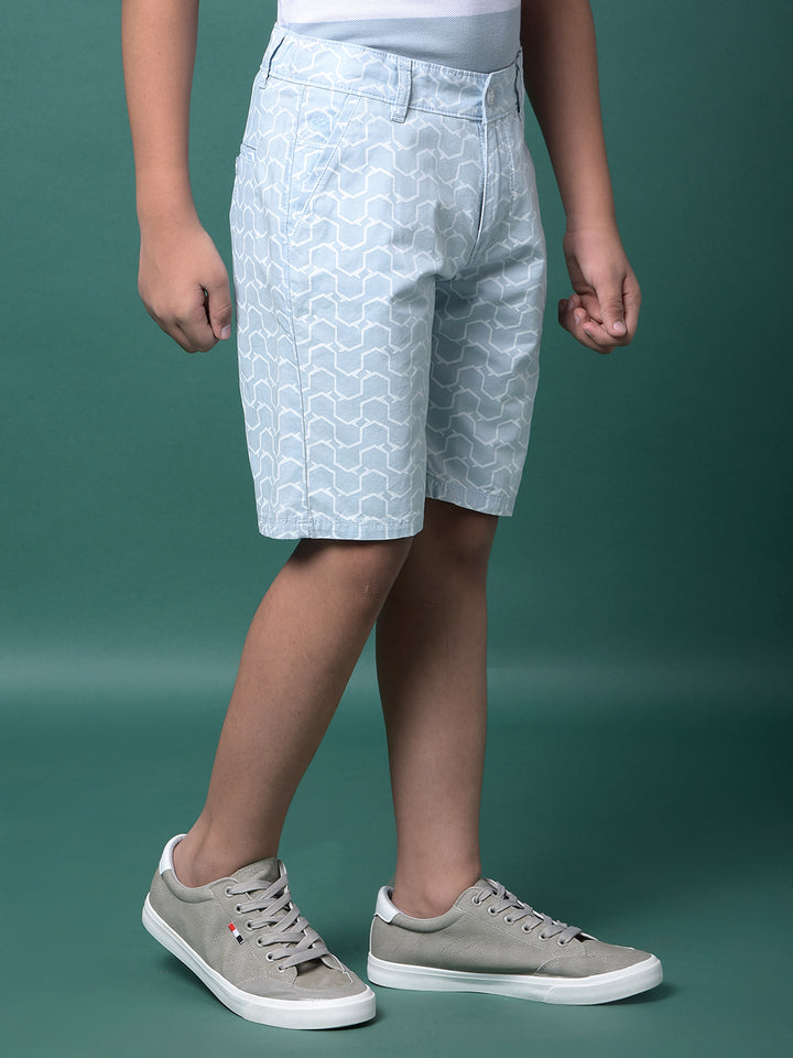 Blue Printed 100% Cotton Shorts-Boys Shorts-Crimsoune Club